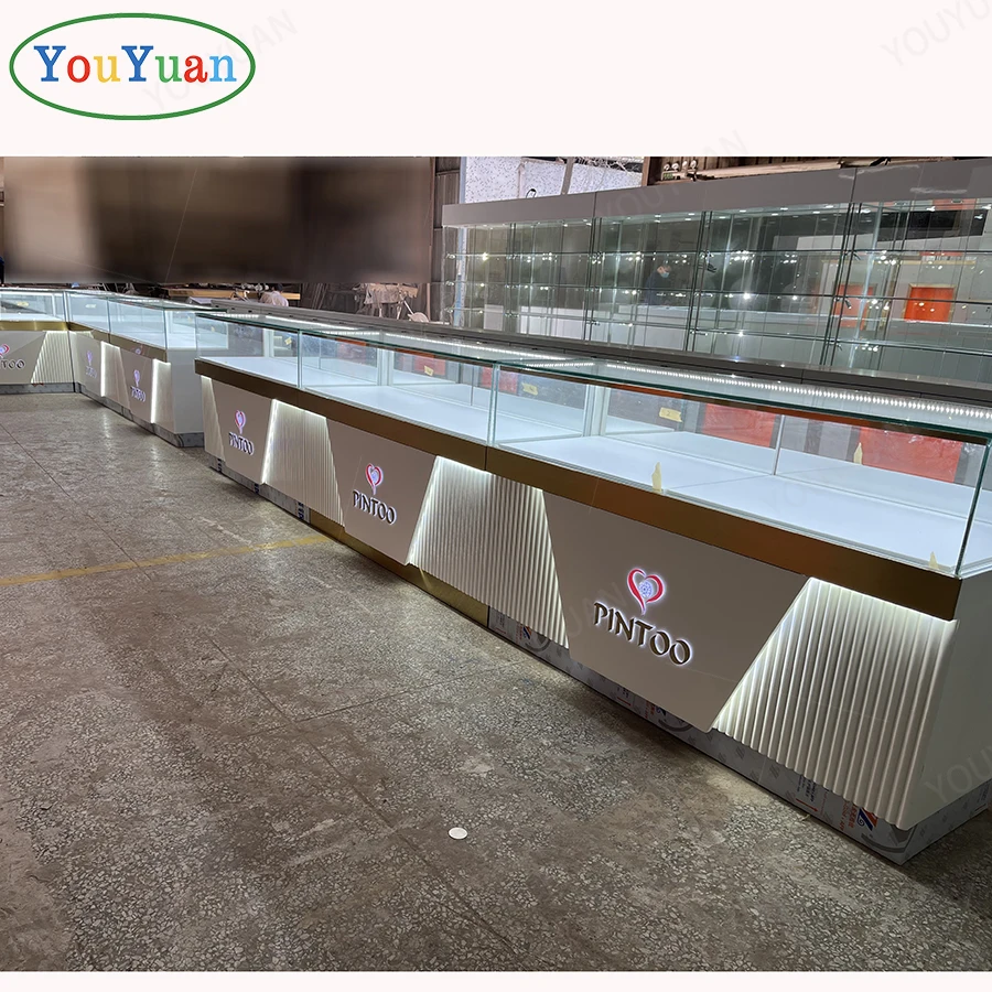 Custom jewelry display stand showcases for jewelry showcase display cabinet with mirror led lights logo jewellery kiosk showcase