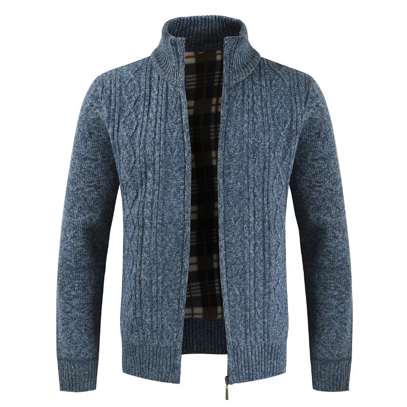 wholesale stand collar zipper men knit wool sweater cardigan male  long sleeve plain heavy man jacket winter