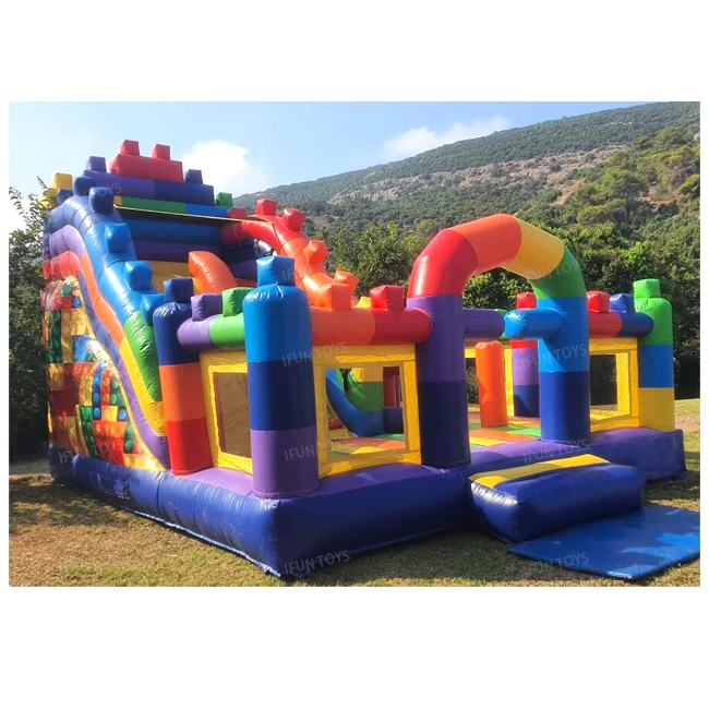 Commercial Inflatable Building Block Bouncer Slide Combo Park Bounce House with Slide for Kids