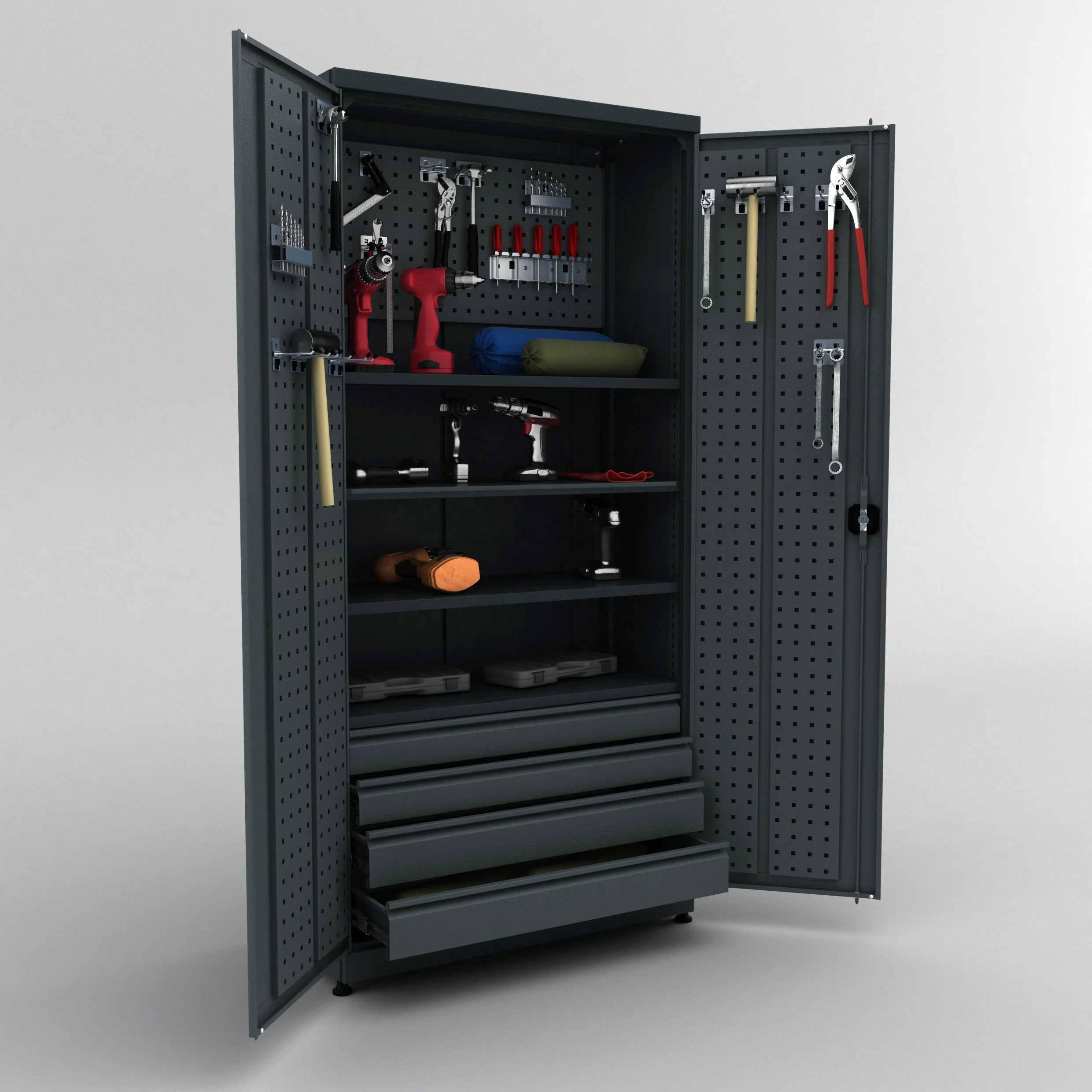 Material Cabinet New Designed High Quality Steel Workshop Heavy Duty Storage Cabinet with 4 Drawers Hinged Door Cabinets