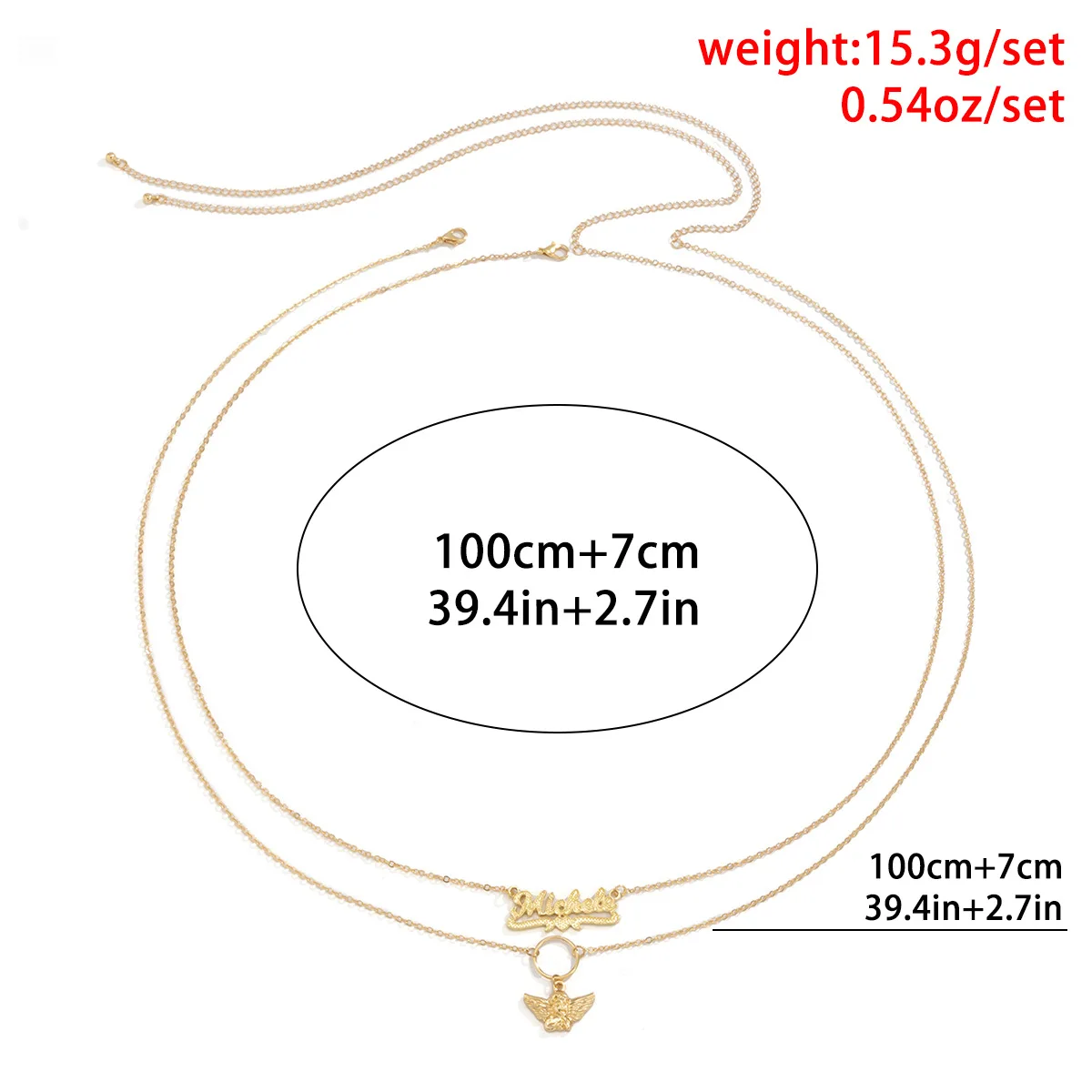  WC-015 Sexy INS Style Alloy Letter Chain Belt Waist Hip-hop Angel Pendant Geometric Ring for