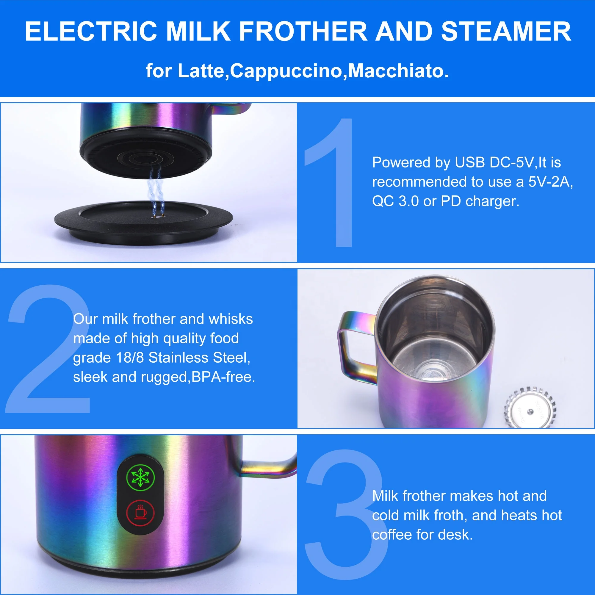 350ML/12OZ NEW DESIGN USB Self Stirring Mug Electric Milk Frother Auto Mixing Coffee Cup Magnetic Heating Mug