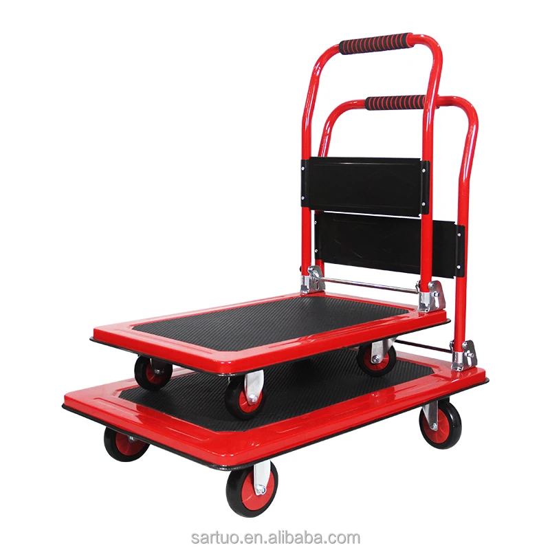 Red steel trolley Four-wheeled truck New product trailer logistics Workshop Easy to store hand cart