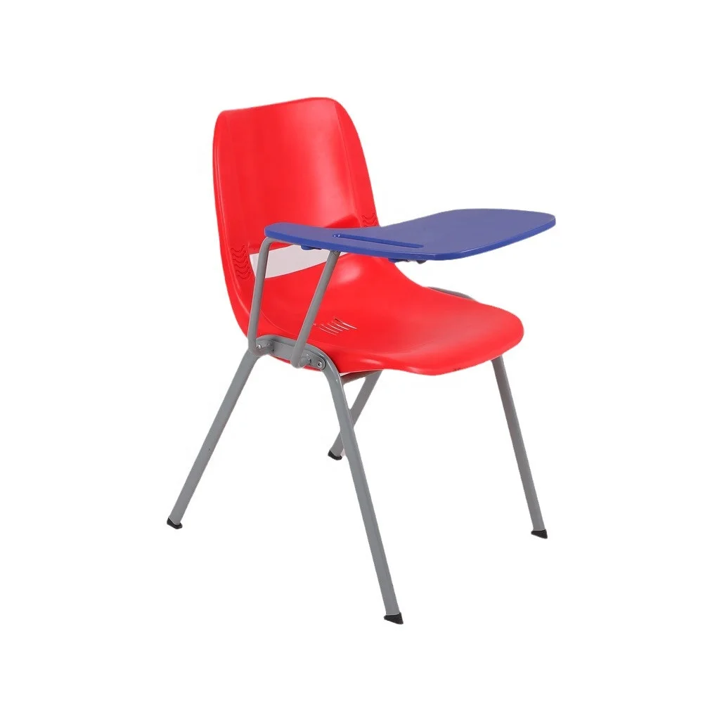 Metal Frame Adult Furniture College Classroom Tablet Arm School Chair Hard Plastic Training Chair With Writing Pad Armrest