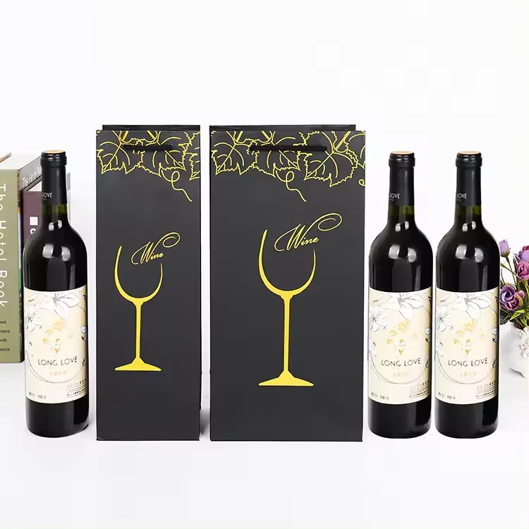 Factory Custom kraft paper packing bag Wholesale Fancy Luxury Wine Bottle Paper Gift Bag With custom paper cardboard bag