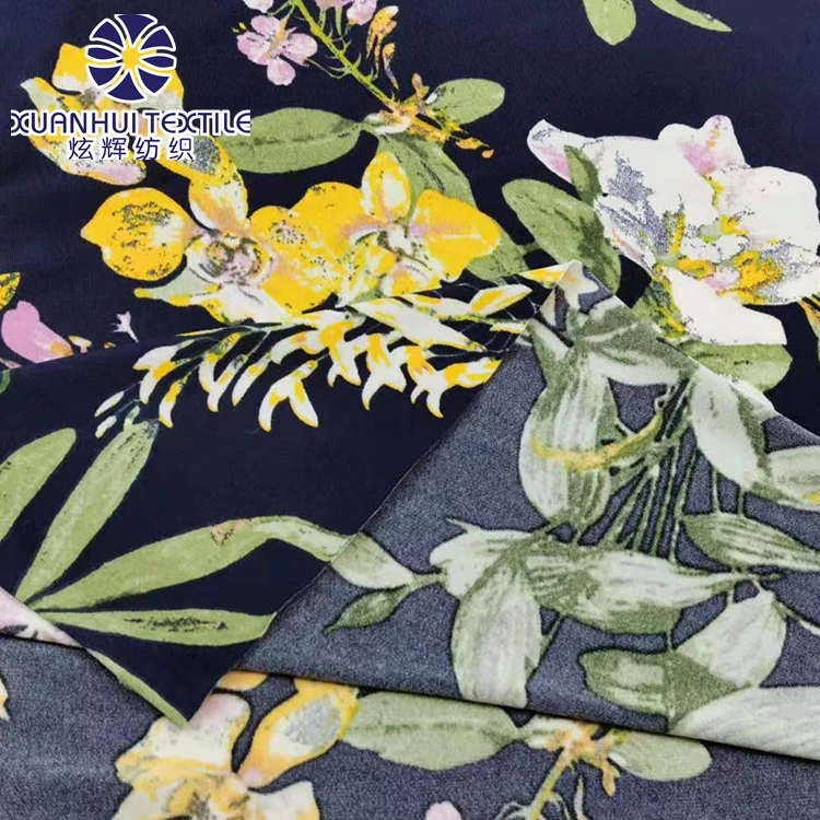 
Xuanhui Textile Printed Knitted Memory Fabric Red Flower Design ITY In Stock Polyester Four Way Stretch Spandex Fabric 