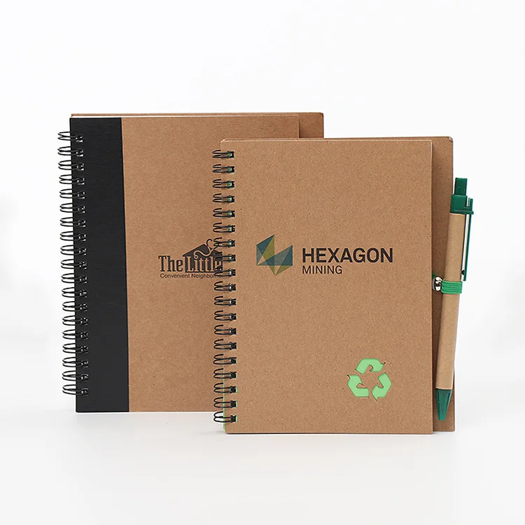 a6 eco friendly personalized wire 100 pages school ecological colored brown kraft recycled paper notebook  5x7 with pen