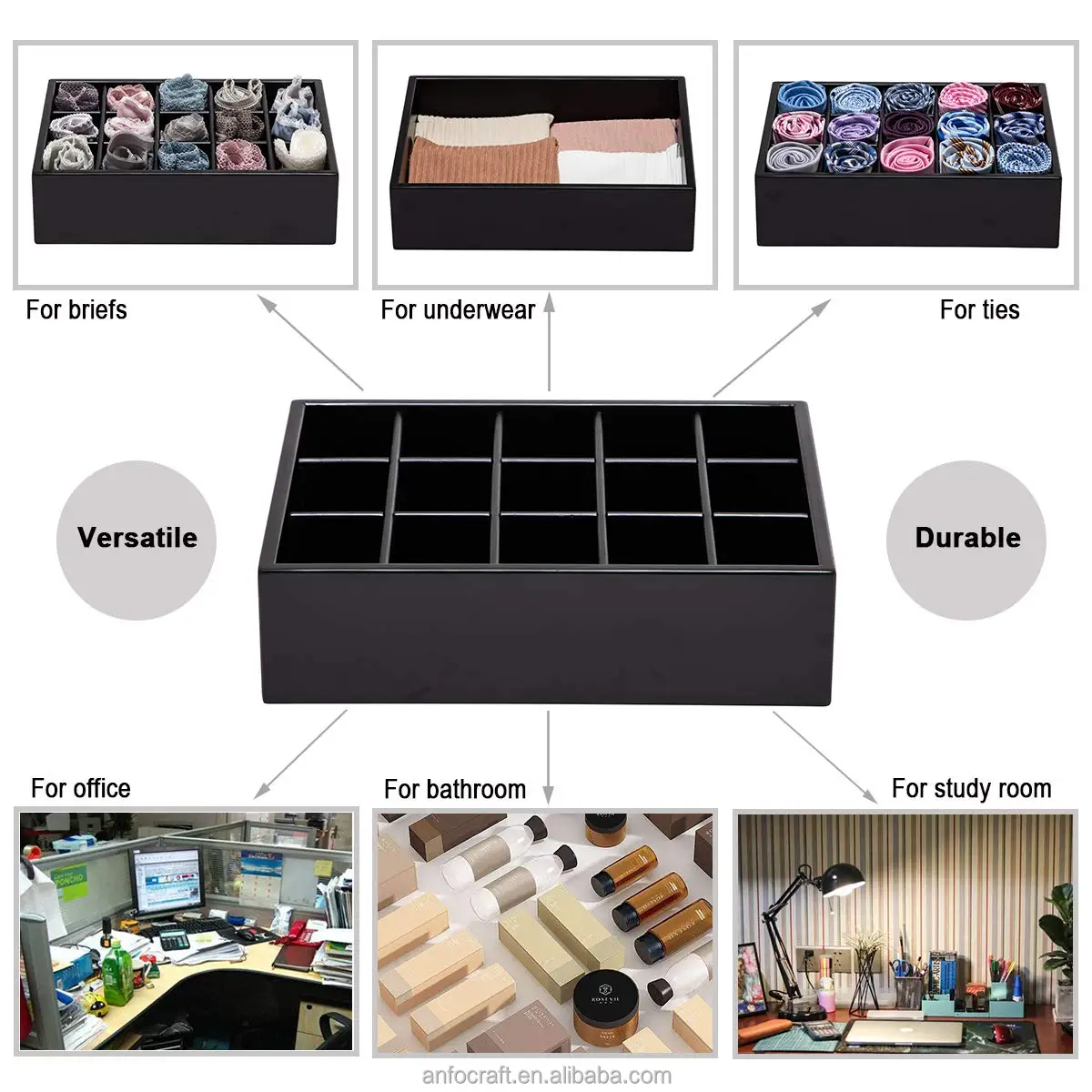 Bamboo Closet Drawer Divider  Storage Organizer with  Compartments Drawer Organizer Storage Box for Belts Ties Bras Briefs Socks