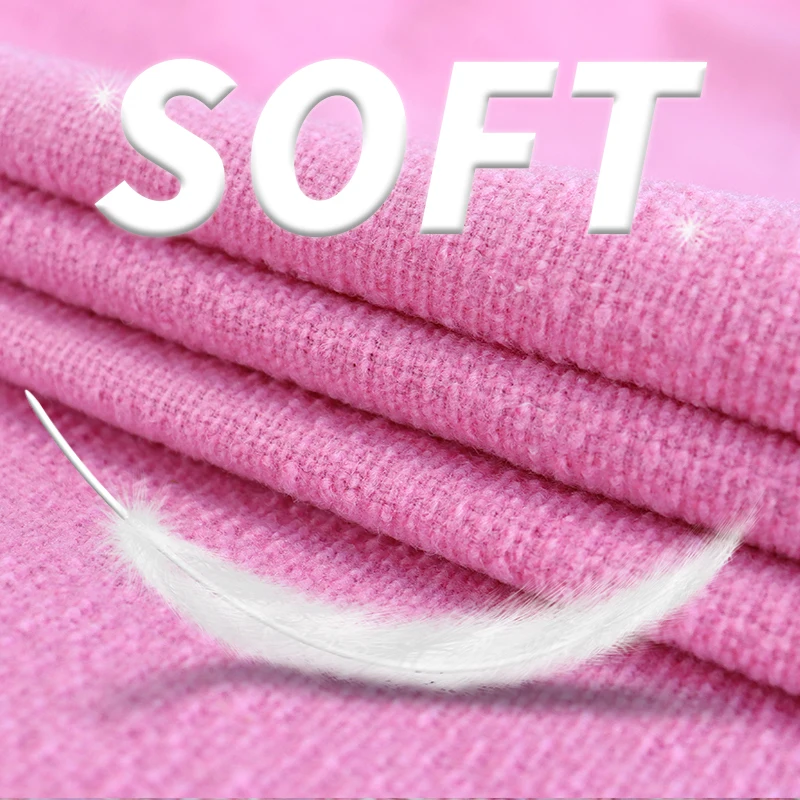 High Quality Pink 350GSM Acrylic Wool Fabric Yarn Dyed Crepe Tweed Pleated Jacquard Fleece Fabric For Clothing Home Textile