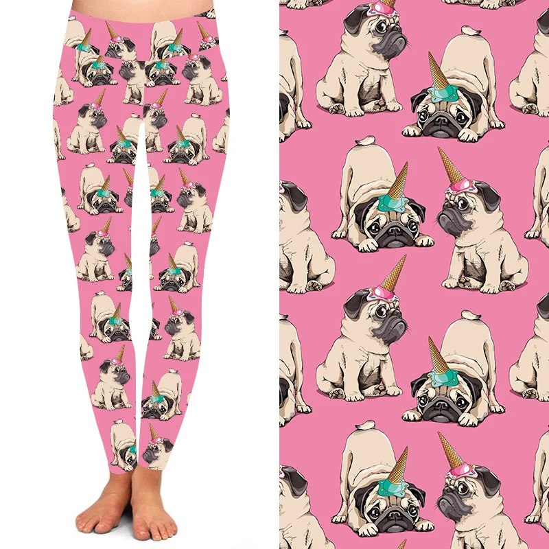 Factory wholesale small MOQ mix design peach skin buttery soft women dog printed leggings