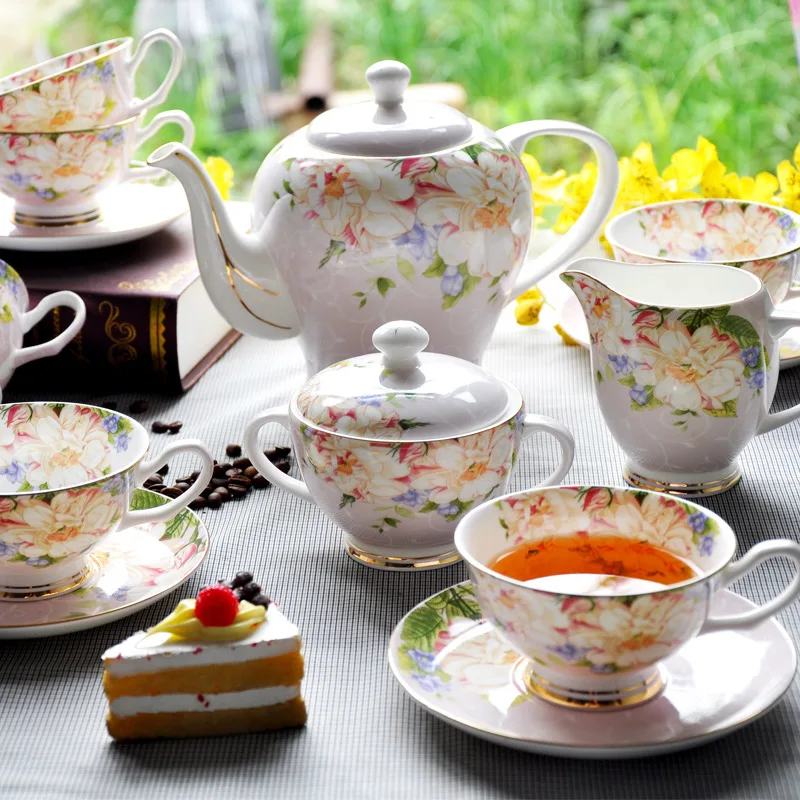 Костяного фарфора чайная чашка и блюдце цветочный горшок фарфоровый чайный набор из 6 чашка и блюдце для 6 человек 15 шт. с кувшин для молока и сахарница