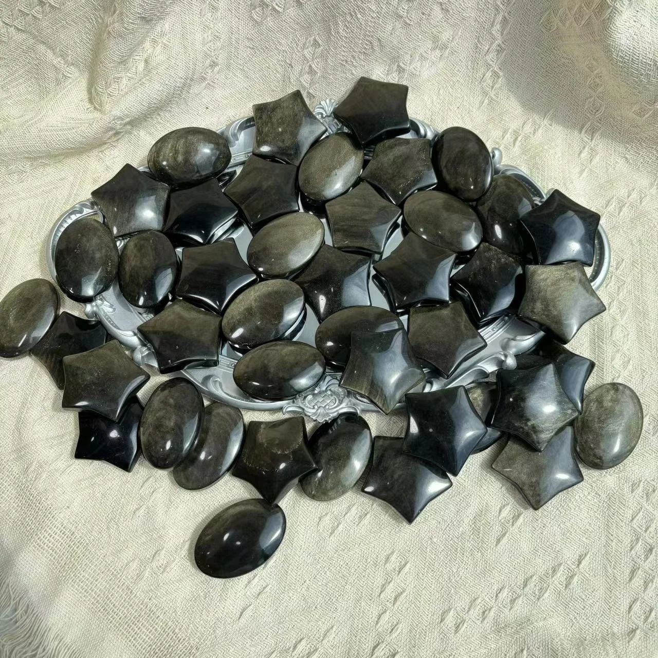 Wholesale Star Shape Crystal Healing Stones Carving Natural Crystal Palm Stones Golden Obsidian Palm For Meditation