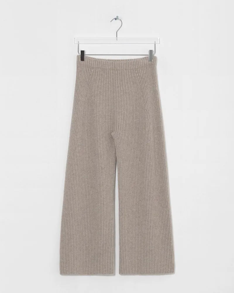 Womens 100% Pure Cashmere Lounge Set Half Collar Wide Leg Knit Wool Cashmere women sweater 2 piece sets