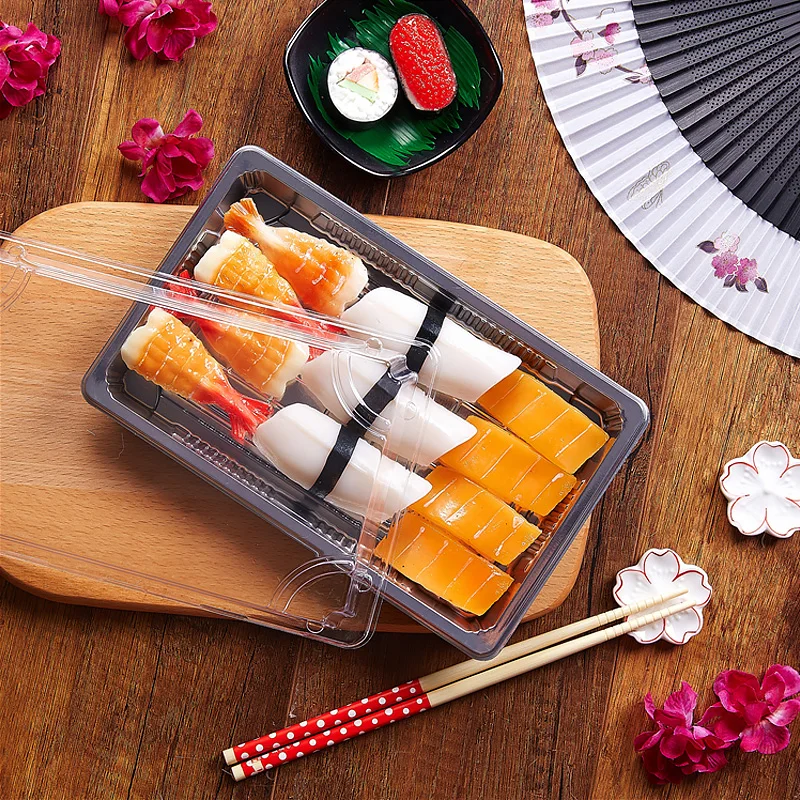 gold leaf printing disposable wholesale commercial packing box salmon   rectangular   plates dishwith lid transparent Sushi box