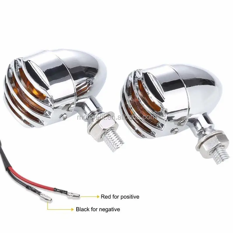 RTS 2PCS Heavy Duty Motorcycle Turn Signals Bulb Indicators Blinkers Lights with Bullet Shape  Amber Lens Front Rear Turn signal