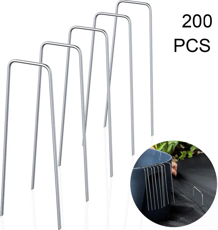 200 Pack 6 Inch Garden Landscape Staples Galvanized Stakes 11 Gauge Sod and Fence Stakes Gardening Supplies for Ground Cover