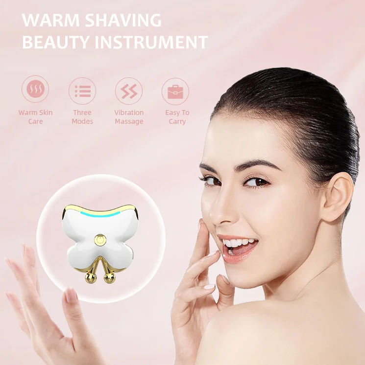 Newly Designed Rechargeable Butterfly Vibration Heating Guasha Electric Facial Electric Gua Sha Massage Tool