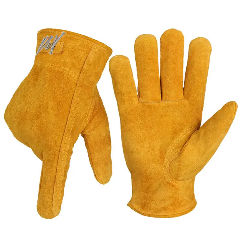 Factory Wholesale Yellow Cow Split Leather Magnetic Magnet Nail Working Glove for Carpenter