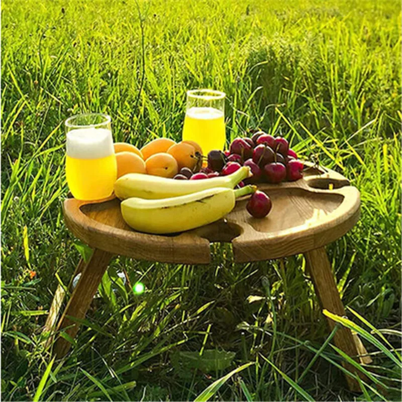Outdoor Large Folding Bamboo Snack Cheese Tray Portable Wine Picnic Table