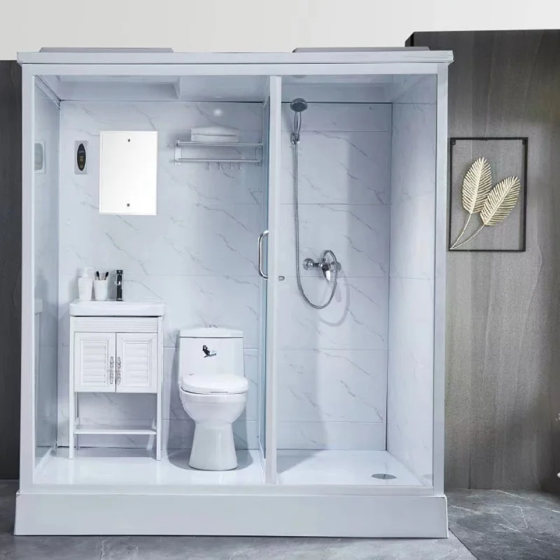 Modern Complete Integrated Shower Cubicle with PVC Tray Prefabricated Modular Bathroom Unit Sliding Toilet Toilet Open Style
