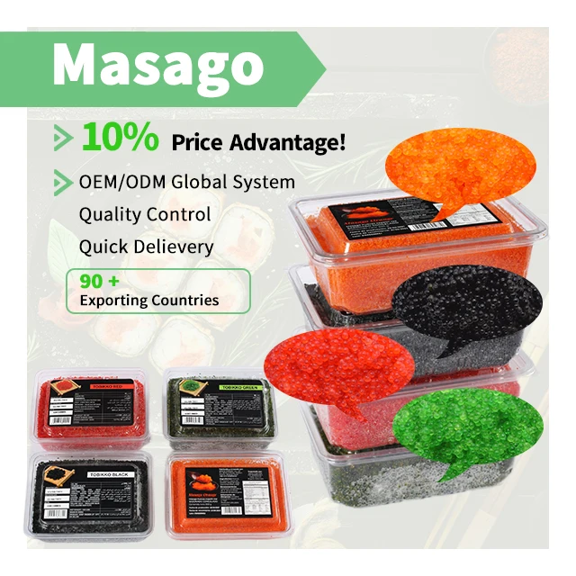 OEM Japanese style sushi food quick-delivery orange green black yellow red Frozen Masago for sushi restaurant