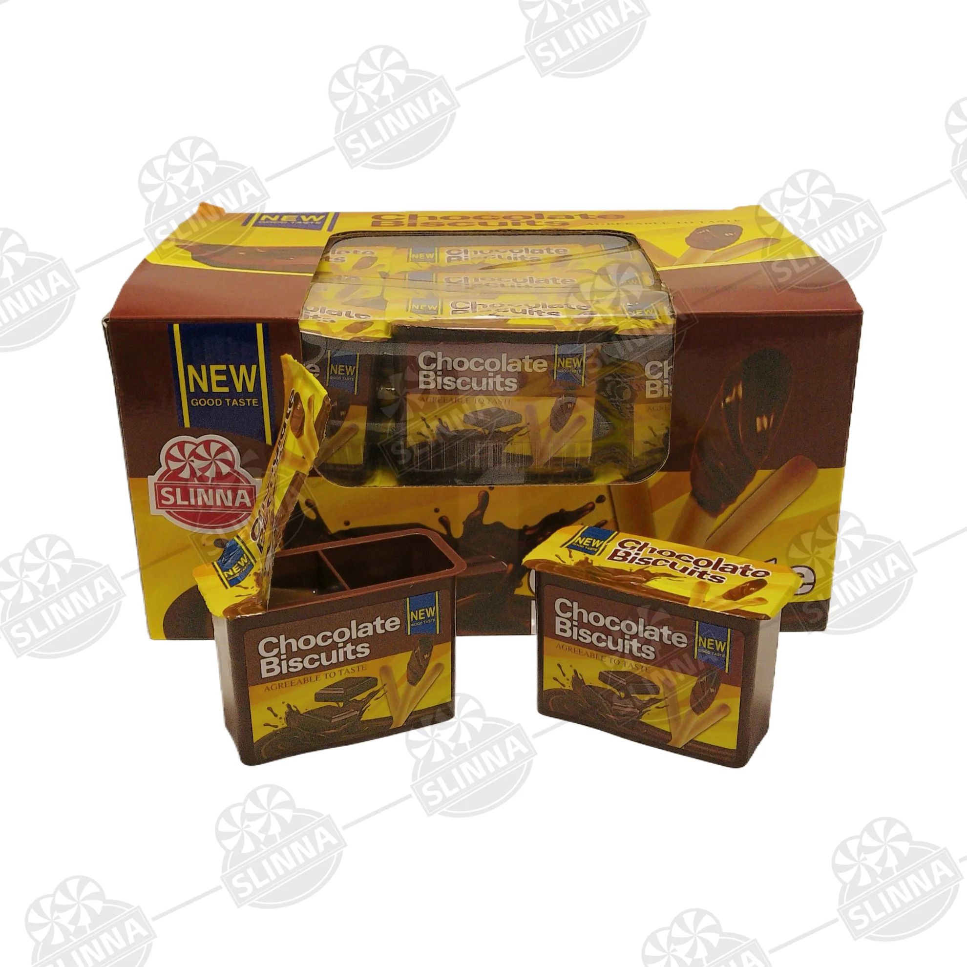 New coming wholesale good taste square chocolate biscuits cup casual snack crispy stick cookies with chocolate jam halal