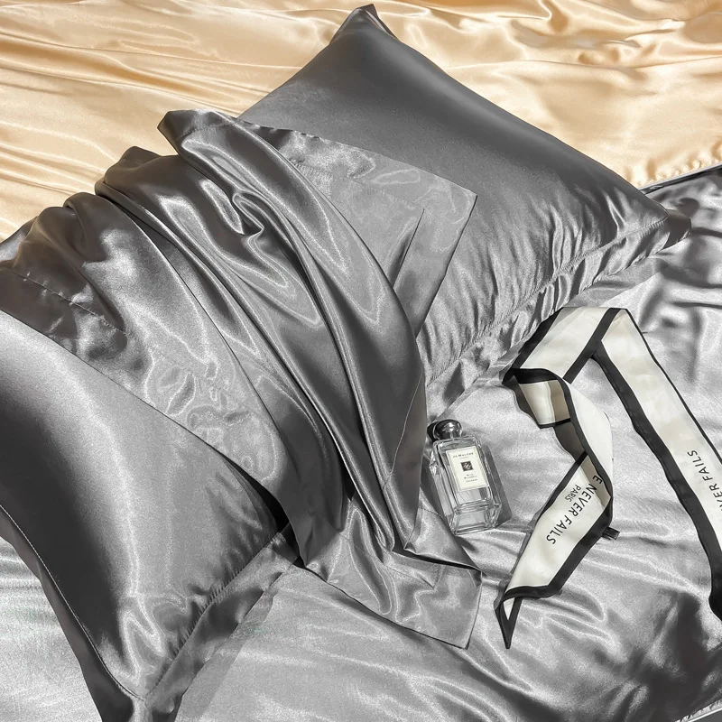 TS Standard Size Anti Wrinkle Custom Logo Pillow Cases Silk And Satin Luxury Soft Cooling Touch Summer Pillow Case