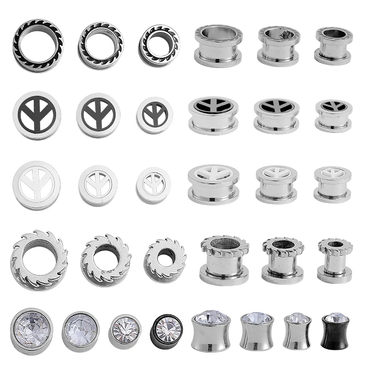 Fashion Women Man Ear Gauges 316 Stainless Steel Gold Plated Zircon Ear Plugs Tunnel Piercing