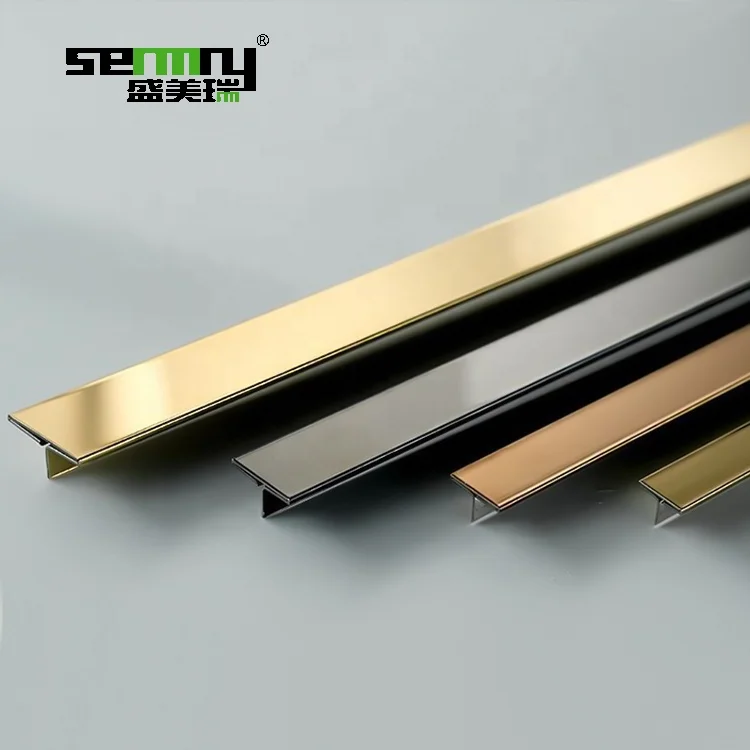 Brushed metal T profiles Stainless steel decorative strips for wall decoration 304 Ceramic tile profiles