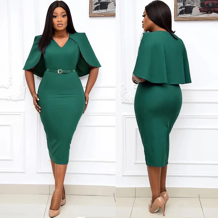 Cloak Bodycon Party Vestidos Belt Plus Size African Elegant Office Ladies Formal Work Turkey Ol Women Office Dresses For Career