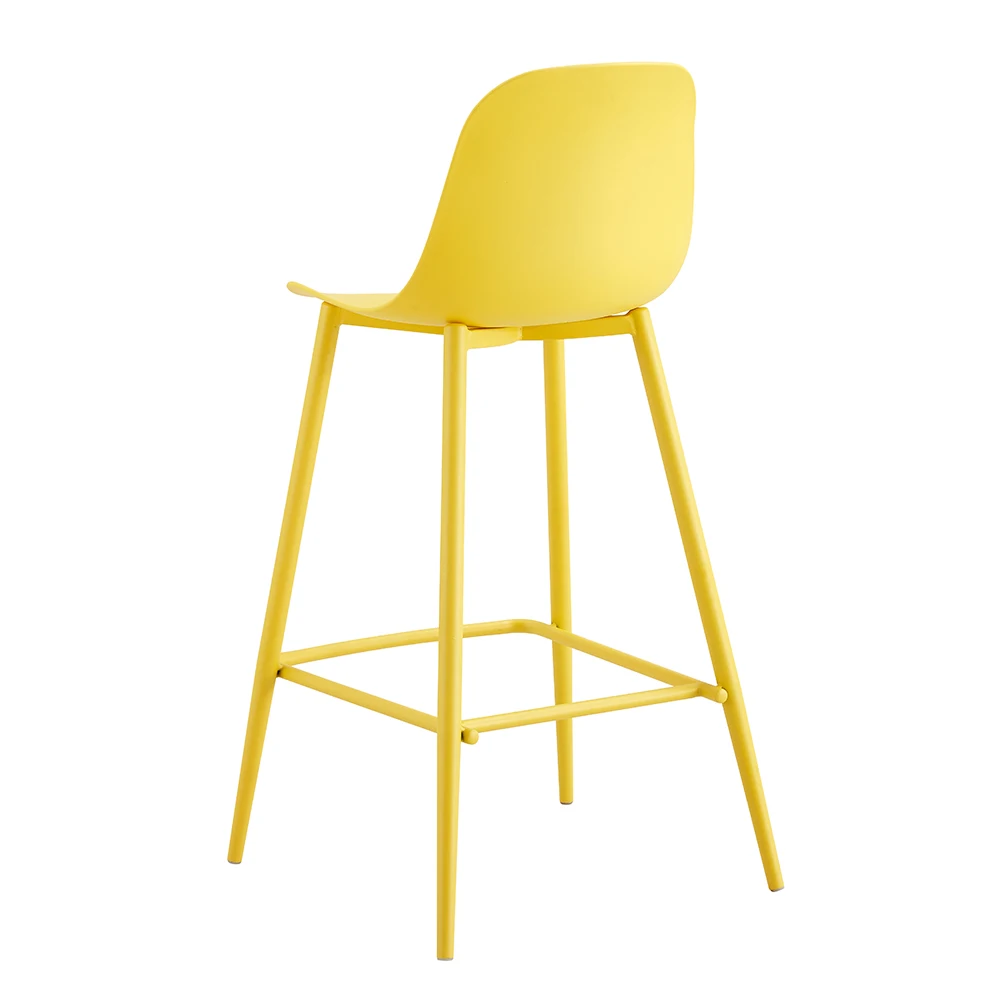 high quality modern cafe breakfast home furniture kitchen sillas bar stool yellow plastic counter height chair with metal legs