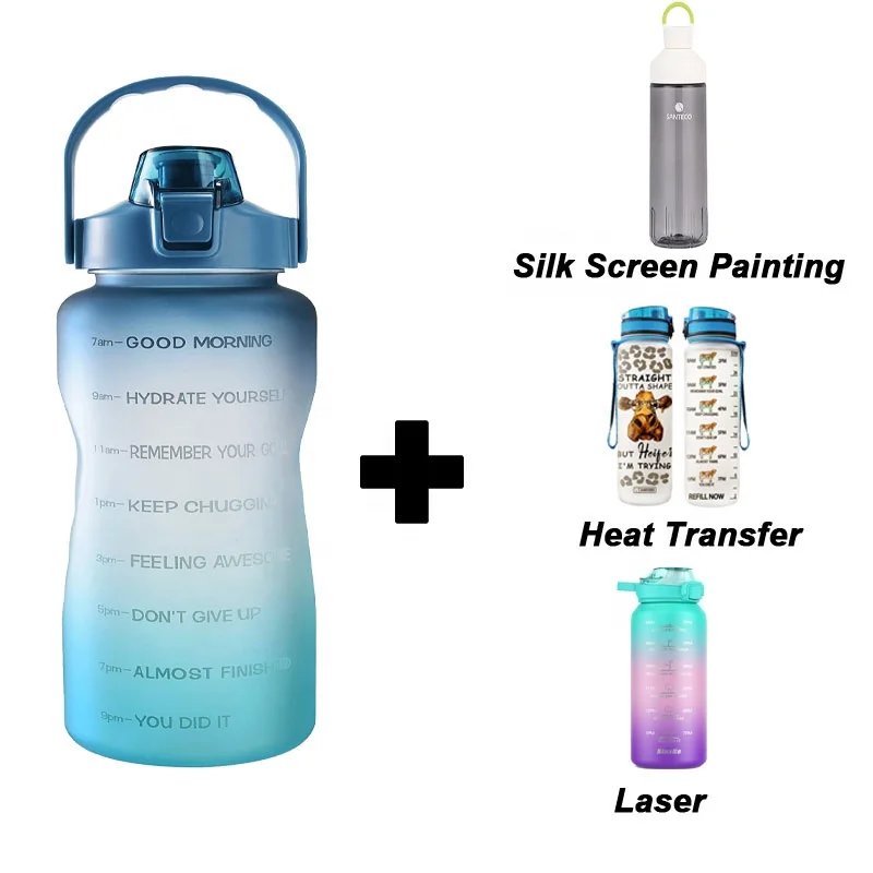 Hot 3 In 1 Set Bottle Motivational Water Bottles Sports Plastic Water Bottles Wholesale With Straw for students, adults