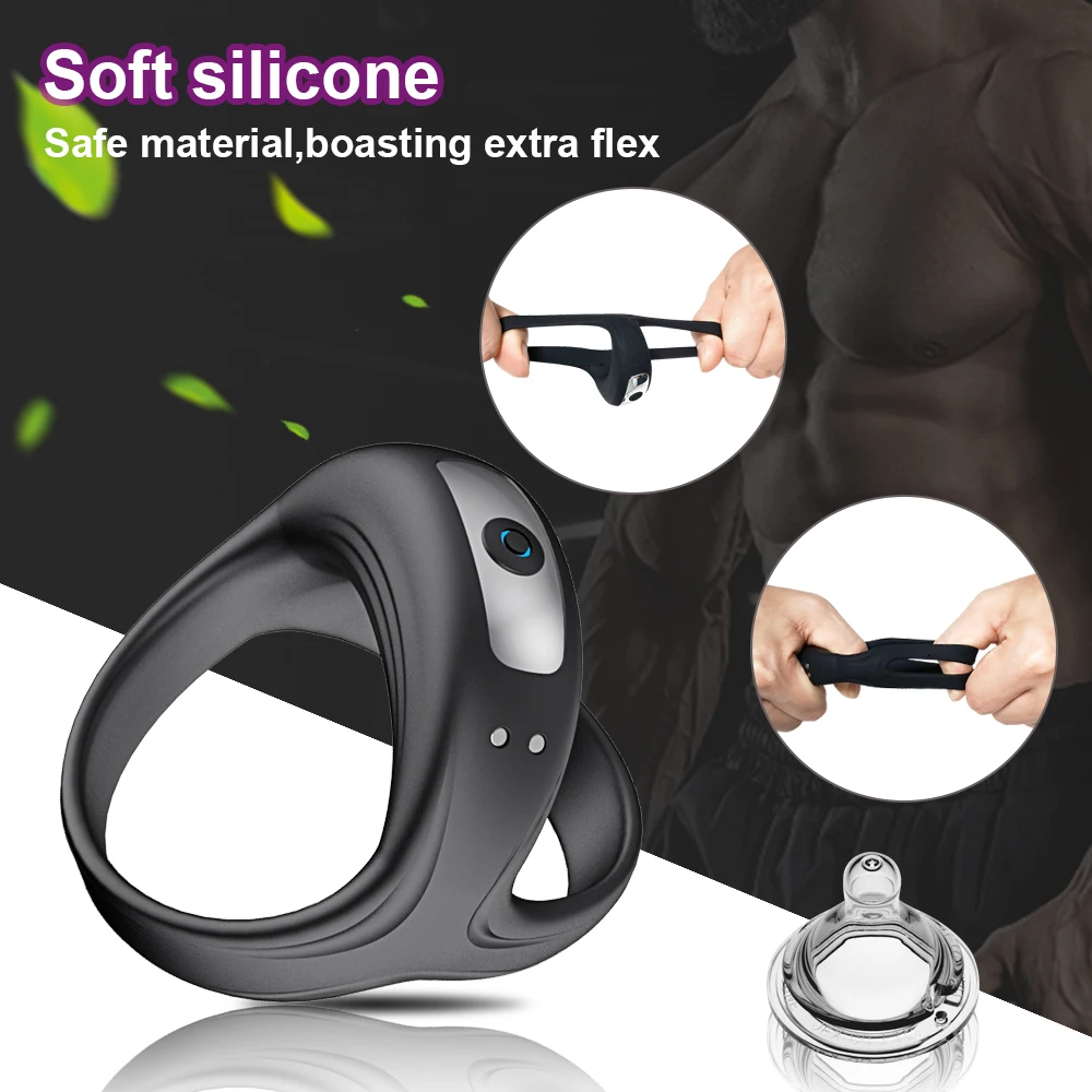 ALWUP Soft Silicone Vibrator Penis Ring Magnetic Charging for Men Delay Ejaculation Erection Dick Ring Sex Toys for Couple