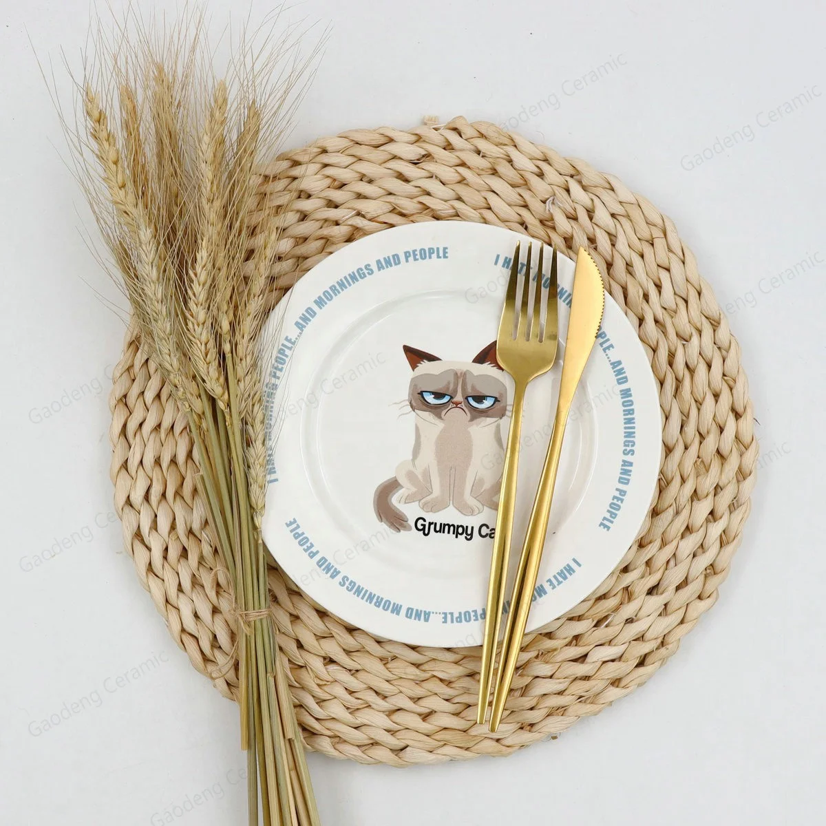 Cartoon cute cat fine ceramic tableware dinnerware household dishes set ins cute animal dinnerware set