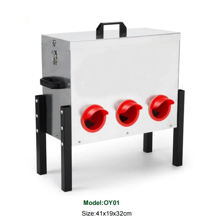 BSCI Wholesale 6 Port Large Galvanized Metal 40 Pounds Capacity Automatic Chicken Feeder with Locking Lid and Legs