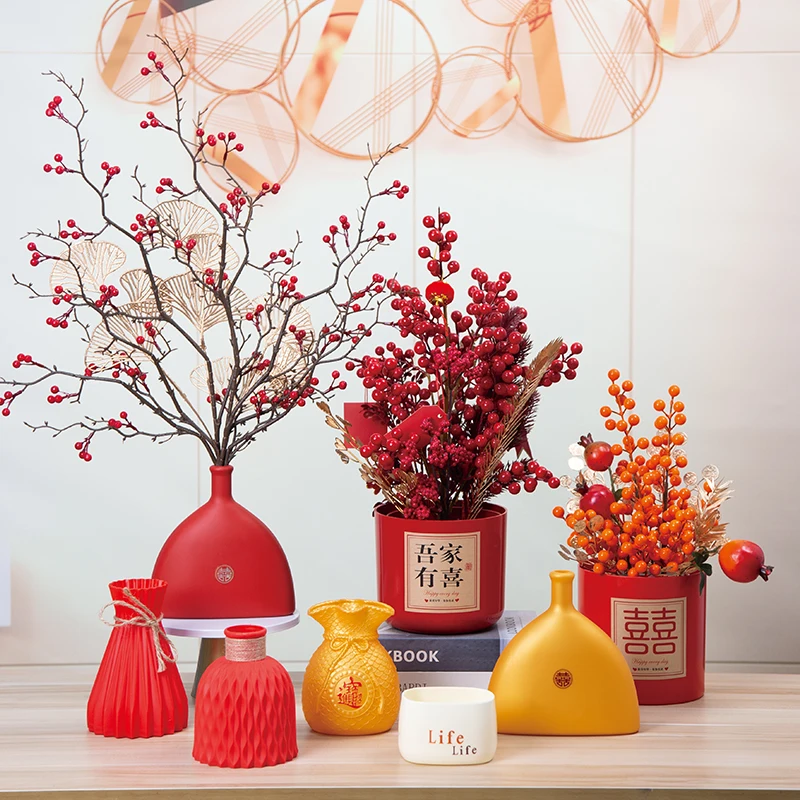 YICAI, заводская цена, Новогодняя Праздничная имитация керамической декоративной вазы, хурма, хурма, Руи, цветочный горшок, пластиковый пакет