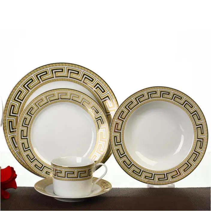 luxury gold custom new bone china ceramic banquet porcelain Other tableware dinner set