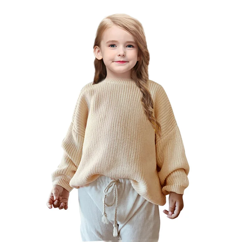 New Selling Wholesale Solid Color Winter Long Sleeve Kids Pullover Customized Knitting Cream Baby Girl Sweater