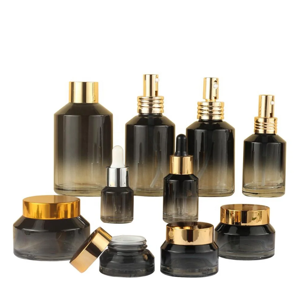 Latest New Design 100ML Luxury Black Gold Round Empty Perfume Bottle Full Set Cosmetic Packaging Glass Bottle with Pump