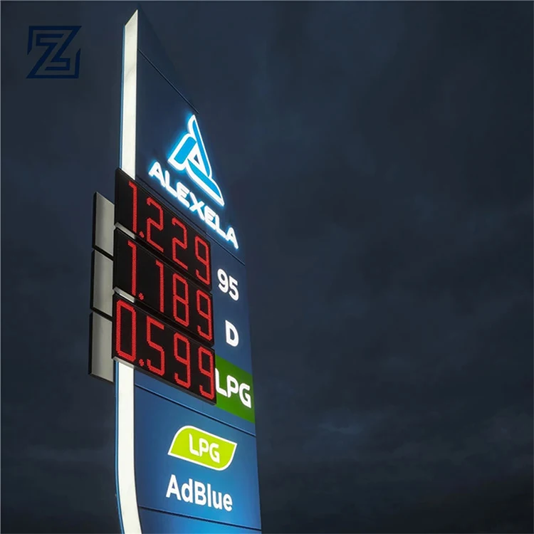 Custom Illuminated Outdoor Display Electric Petrol Fuel Station Digital Pylon Led Gas Price Sign