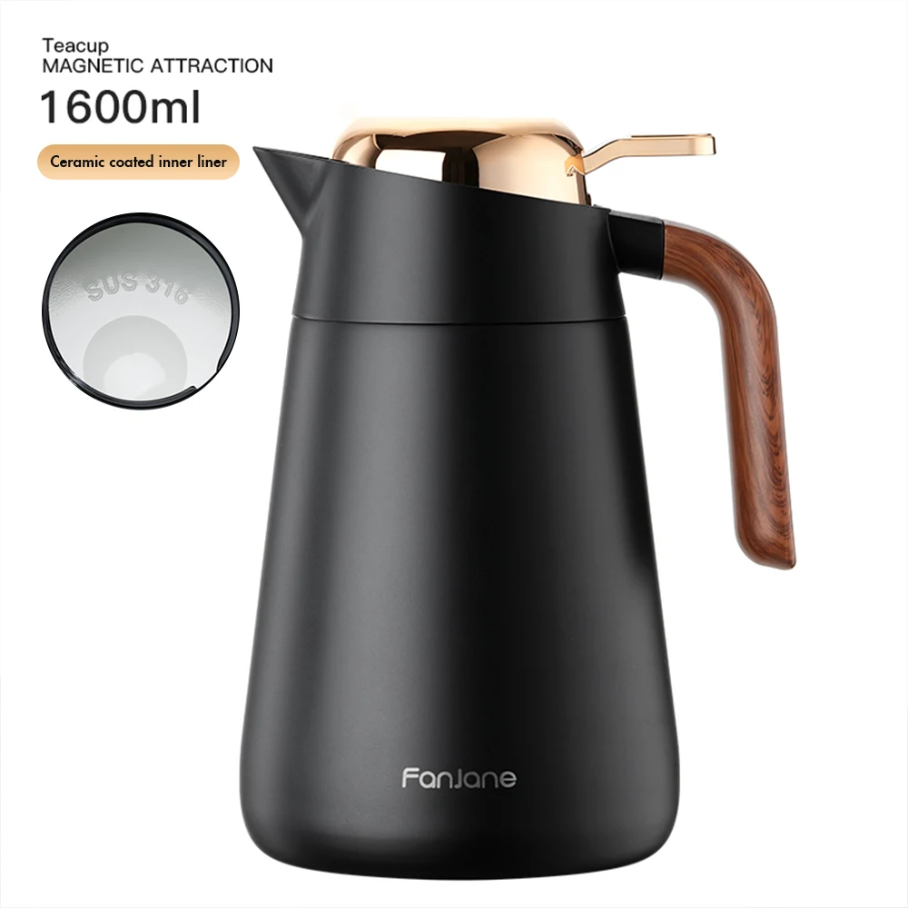 Insulated Carafe Double Wall Thermos Stainless Steel Tea Coffee Pot Thermal Water Jug with Tea Strainer and Ceramic Liner