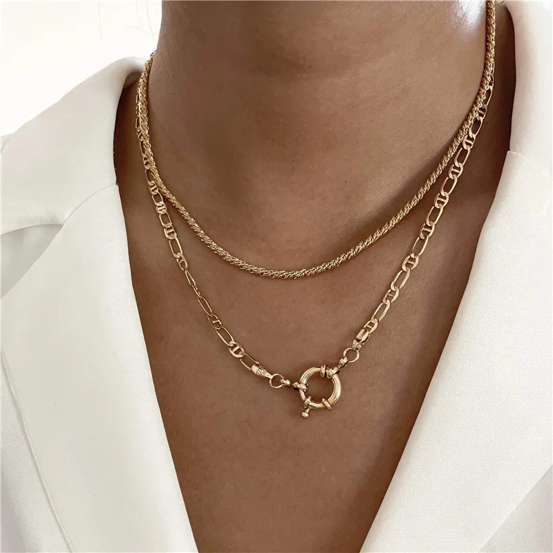 Personality Exaggerated Locket Pendant Necklace Hip-hop Cuban Chain Necklaces Punk Style Lock Clip Clavicle Chain Necklace