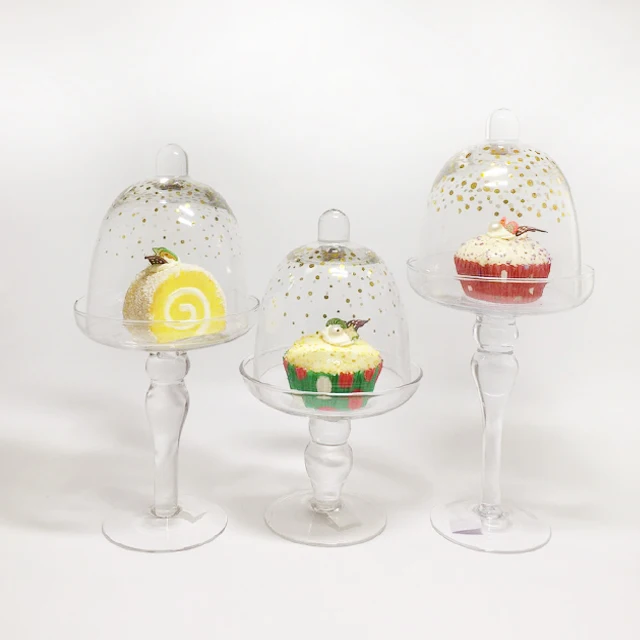 custom small mini decorative dessert cake dome glass with pedestal