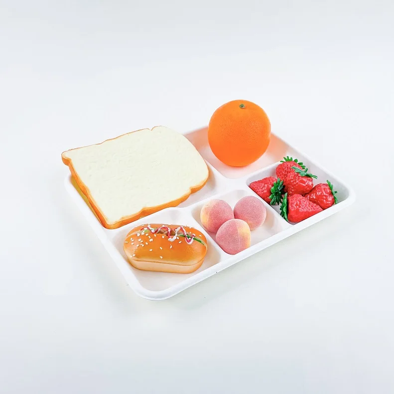 Customized Green Fast Food Tray Pulp Tableware  Compostable Biodegradable Disposable Bagasse Sugarcane tray