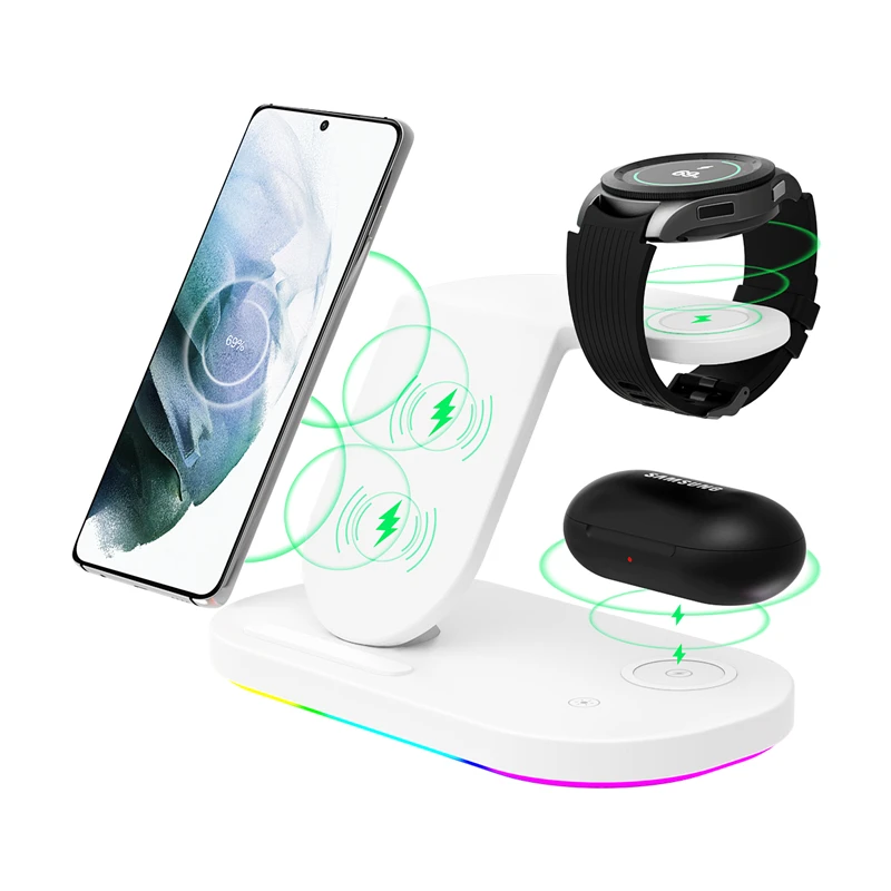 3 в 1 15 Вт 10 Вт qi док-станция для беспроводного зарядного устройства для samsung galax часы 4 умных мобильных телефонов и наушники-вкладыши TWS