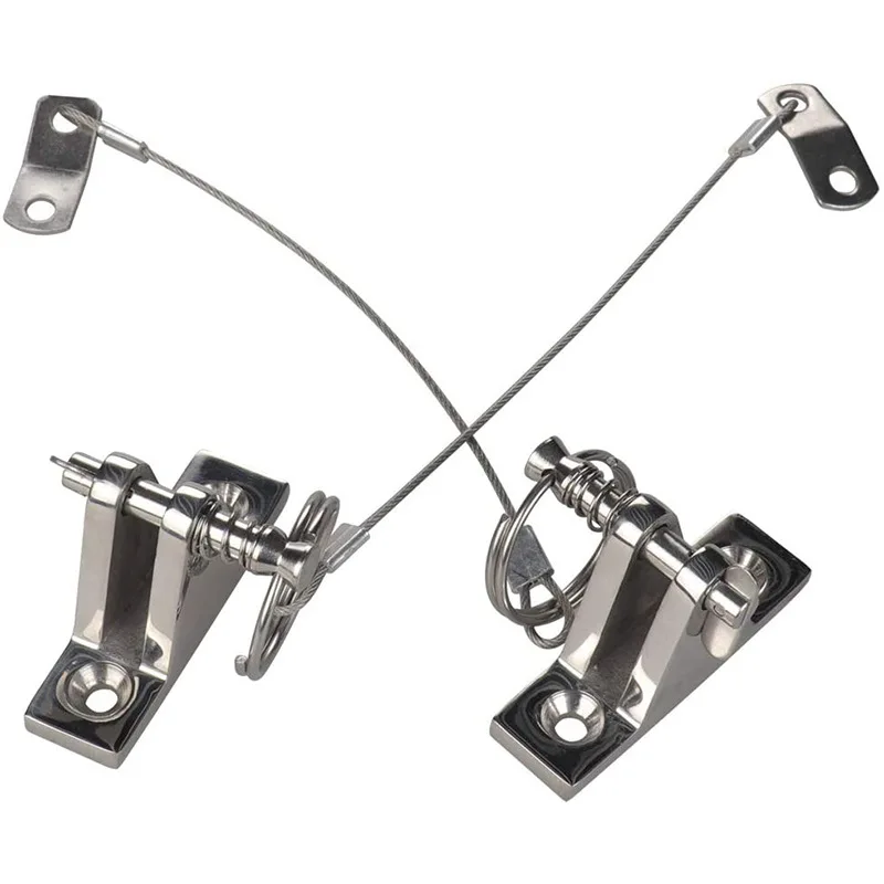 316 Stainless Steel Bimini Top 90 degree Deck Hinge with Quick Release Pin w/Drop Cam & Spring & Lanyard Prevents Loss