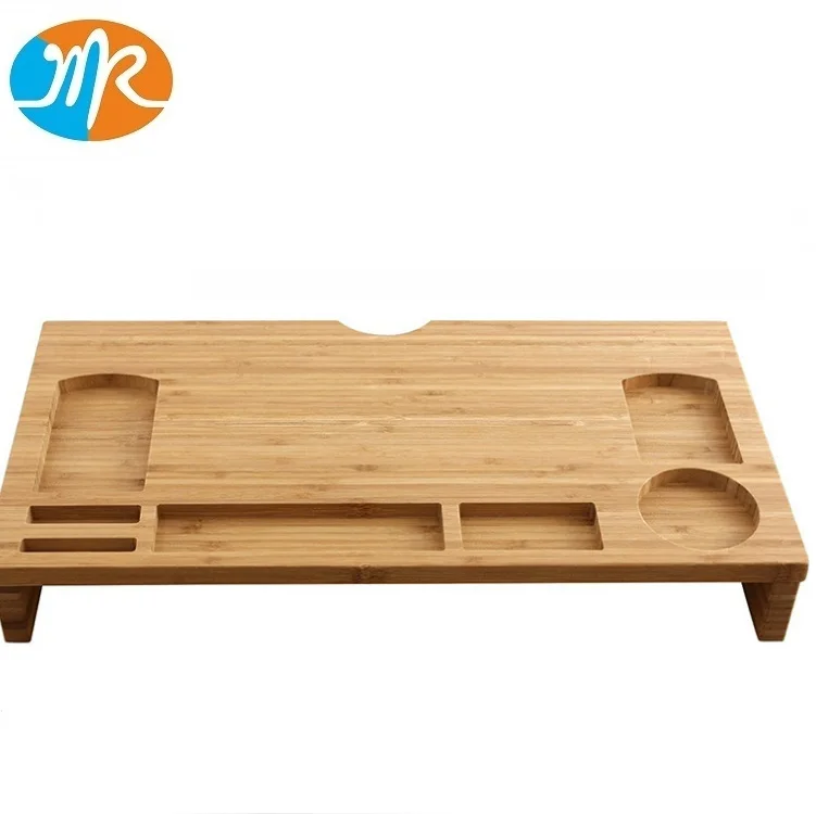 Wooden Bamboo Monitor Stand Desktop Storage Organizer Computers Shelf