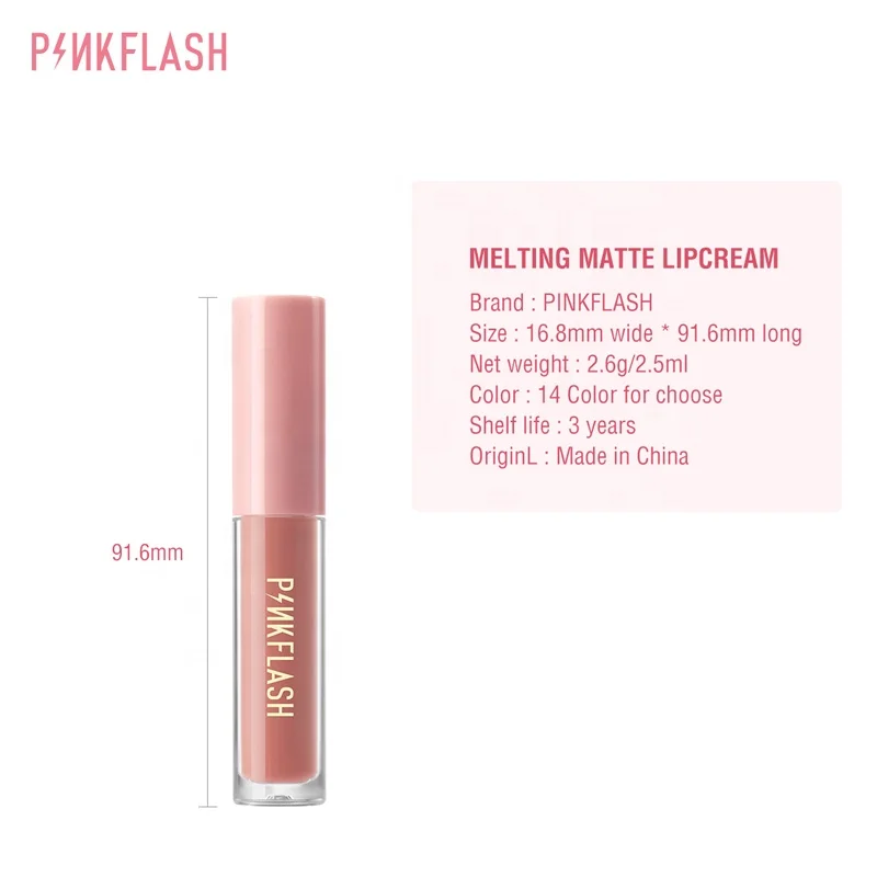 PINKFLASH Long Lasting Lipstick Make Up Matte Liquid Lip Stick Non Drying Makeup Nude Red Pigment Waterproof 14 Colors Cosmetic