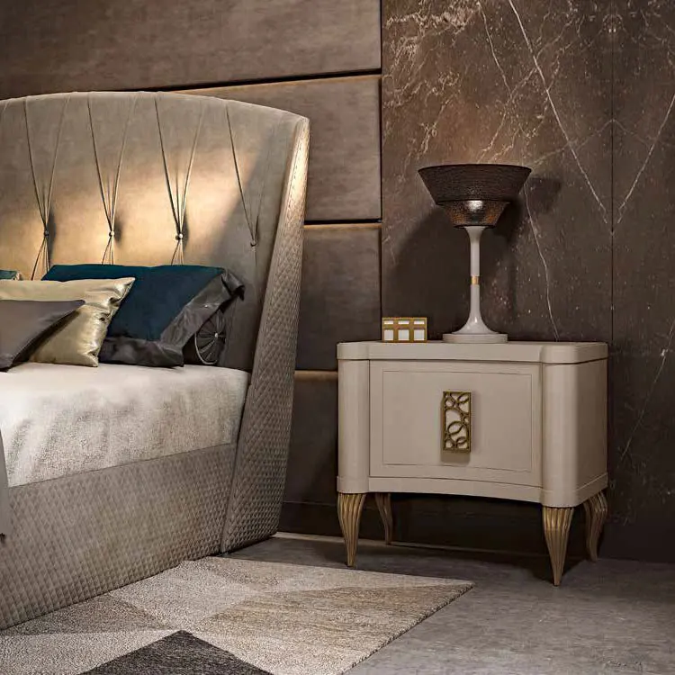 Soft modern upholstered bed in fabric interior design master bedroom furniture bed set with nightstand