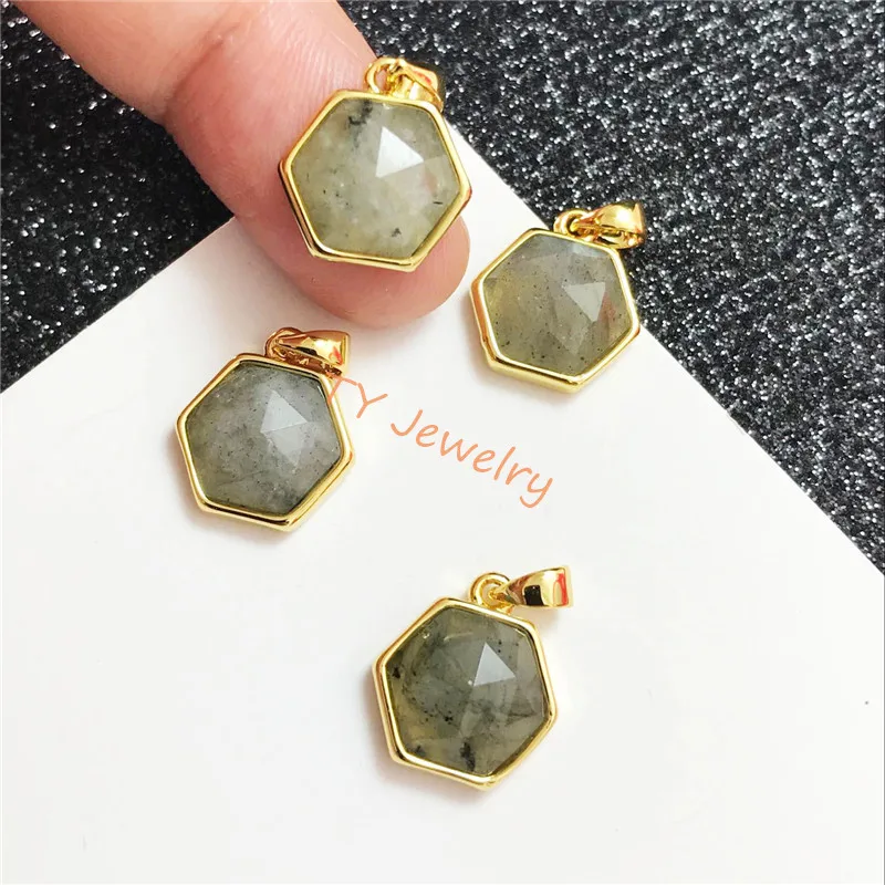 labradorite semi preciouse stone hexagonal  pendant 1 buckles pendant charm for Jewelry DIY for choker for earring